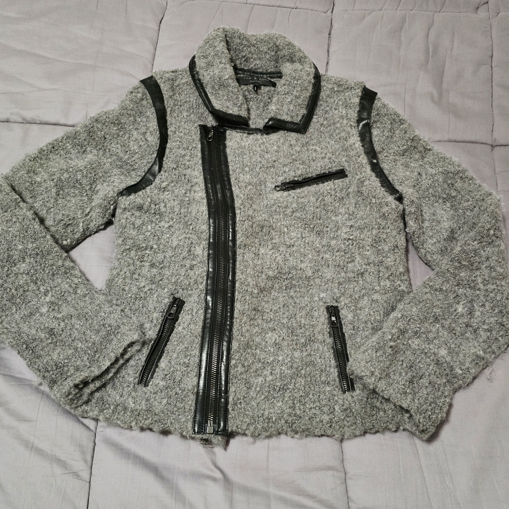 Rag & Bone Grey Black Wool Moto Jacket Full Zipper